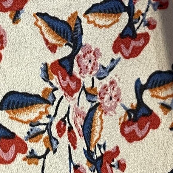 Max Studio Floral Blouse Womens Large Cream Red Smocked Waist Peplum Top - Picture 7 of 12